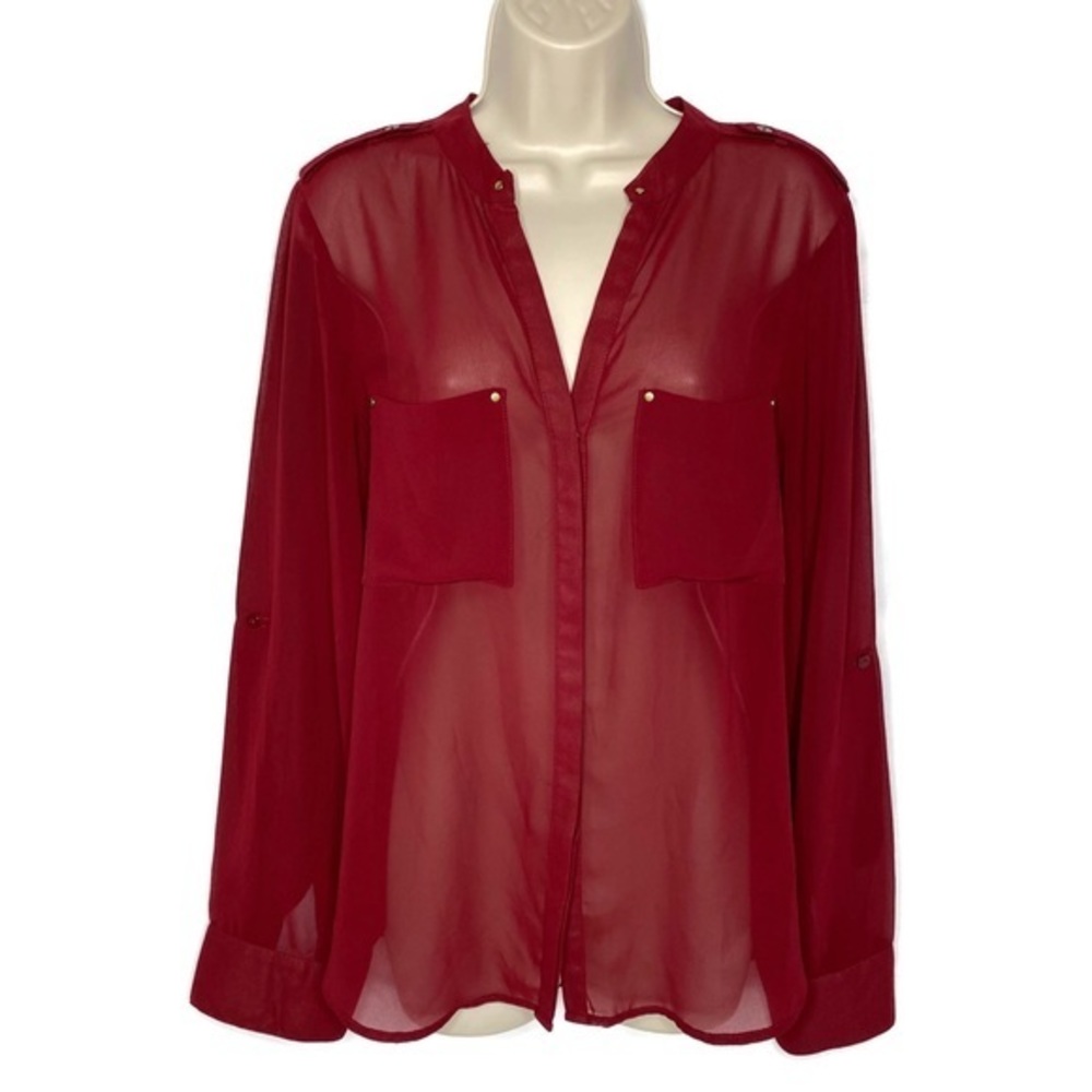Sanctuary Sheer long sleeve Wine colored Top Small